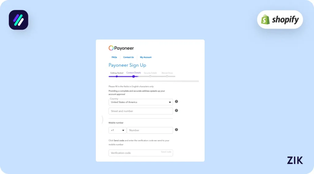 Continue the sign up process how to create payoneer account
