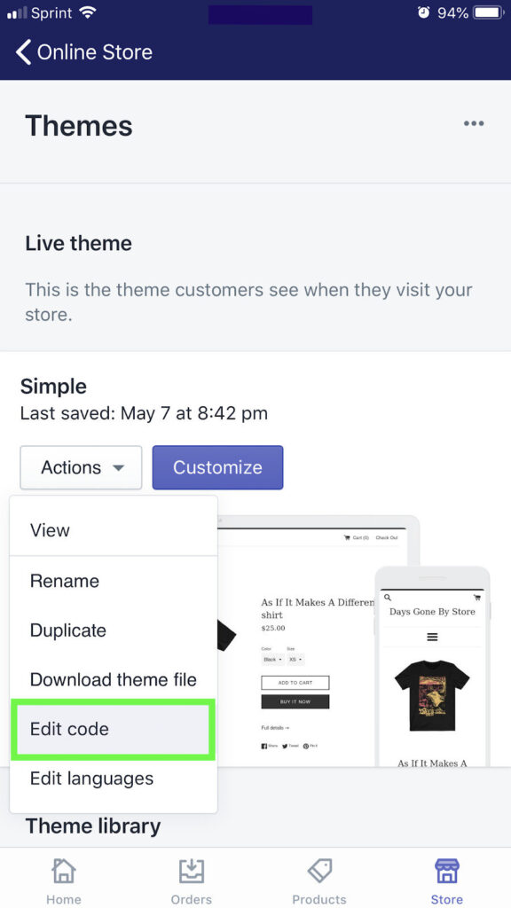 click edit code in mobile