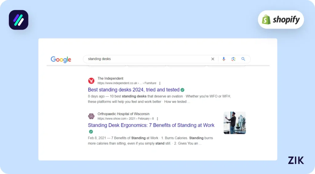 searches for “standing desks.”